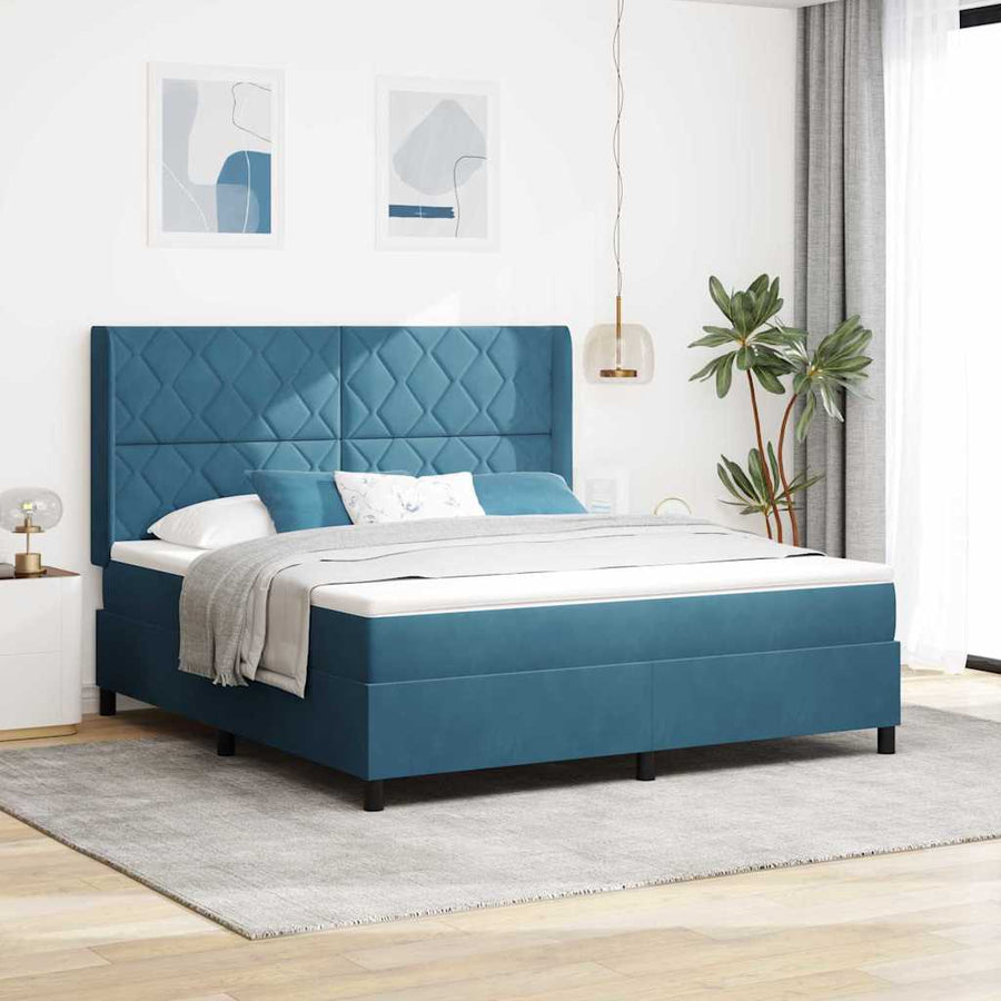 Boxspringbed Met Matras Blauw Fluweel Donkerblauw 180 x 200 cm