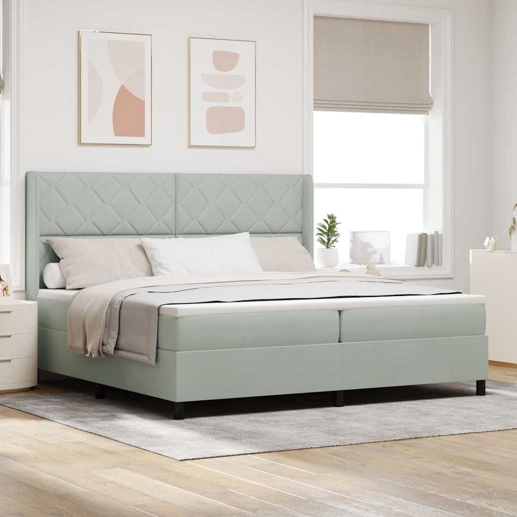 Boxspringbed met hoofdeinde Lichtgrijs 200 x 200 cm Fluweel