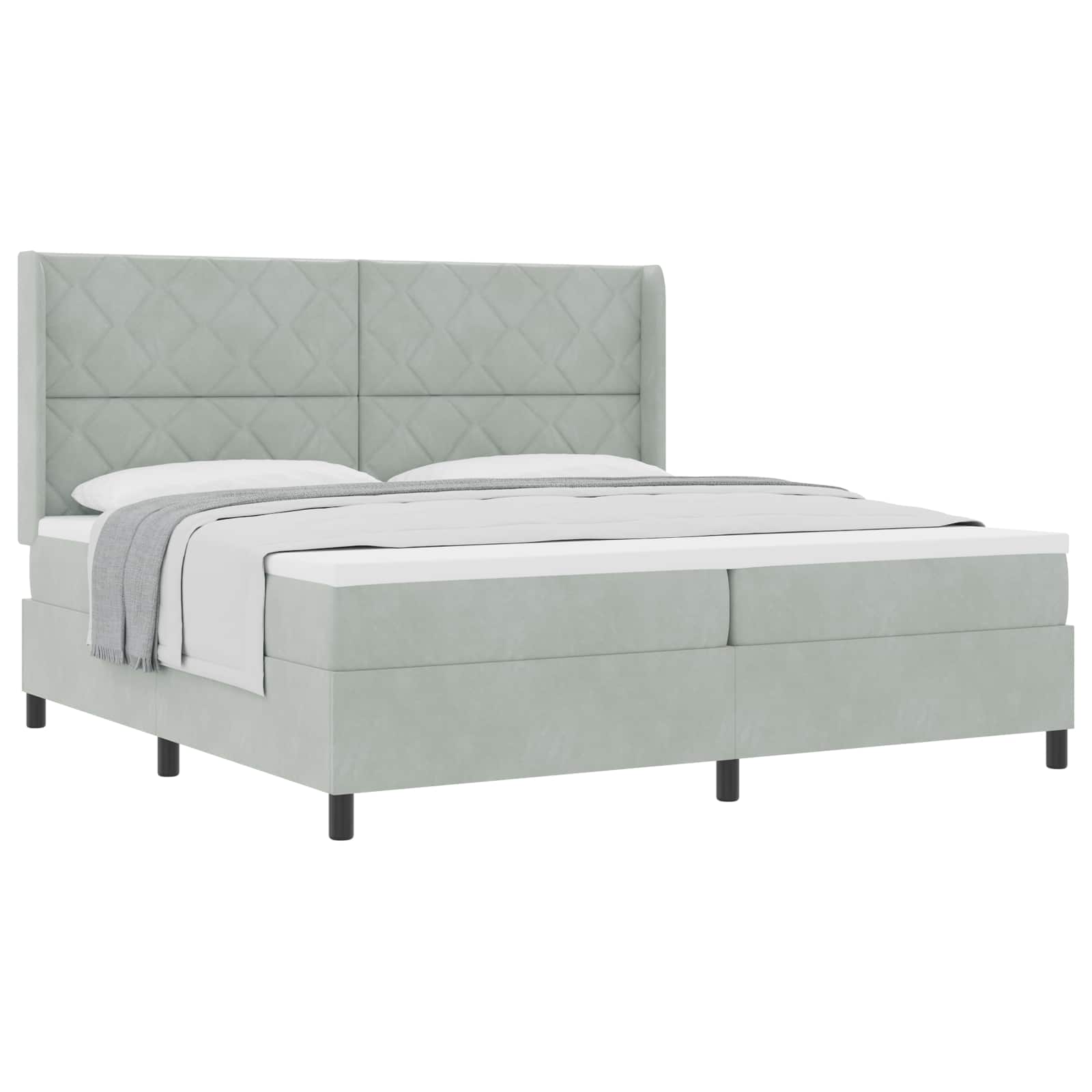 Boxspringbed met hoofdeinde Lichtgrijs 200 x 200 cm Fluweel