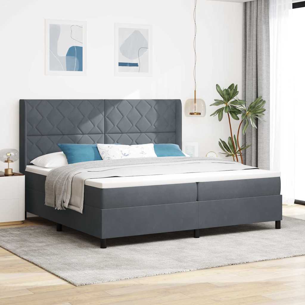 Boxspringbed met hoofdeinde Donkergrijs 200 x 200 cm Fluweel