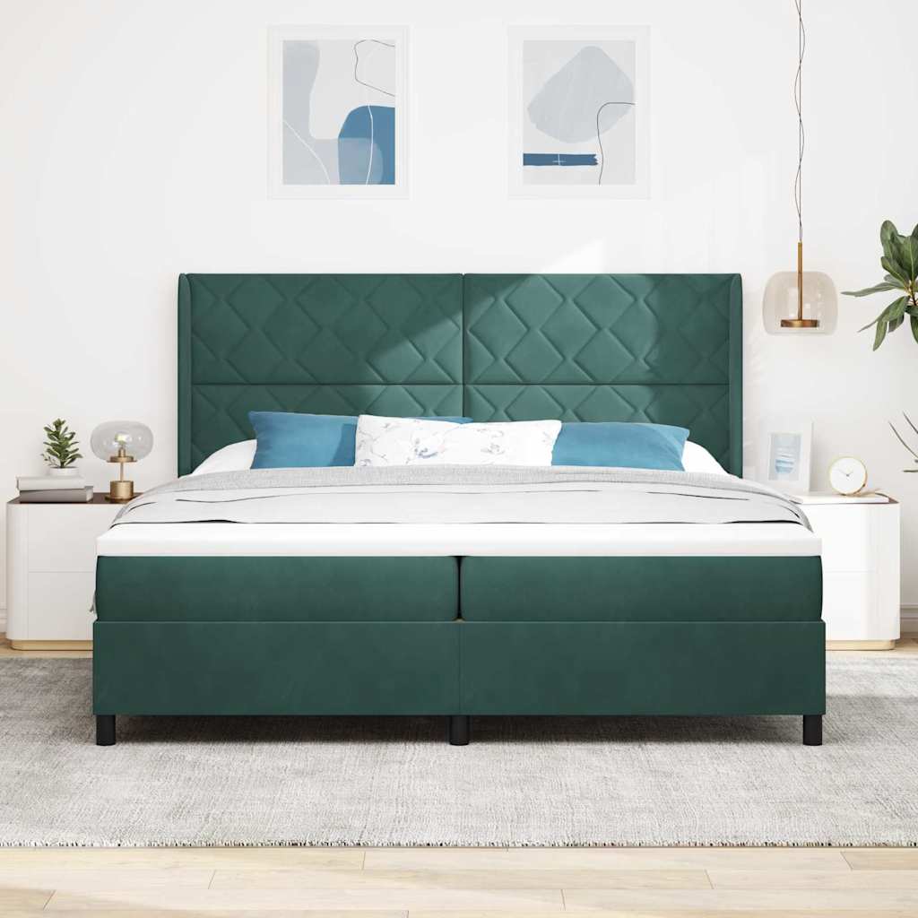 Boxspringbed met hoofdeinde Donkergroen 200 x 200 cm Fluweel