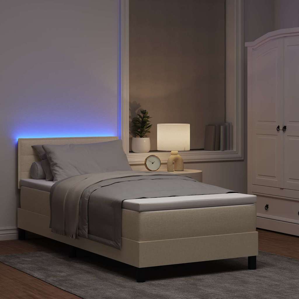 Boxspring bed met LED-stripverlichting Crème 90 x 190 cm Stof