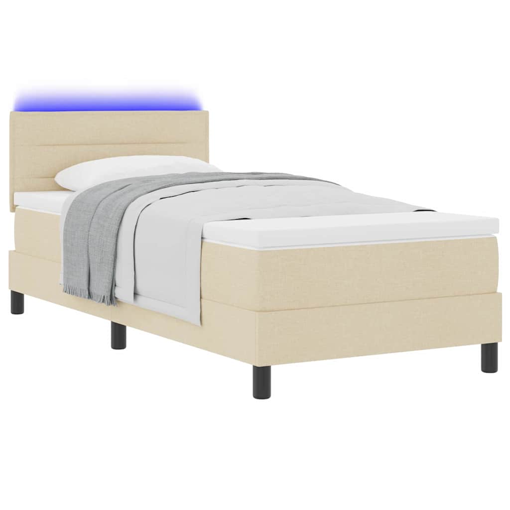 Boxspring bed met LED-stripverlichting Crème 90 x 190 cm Stof