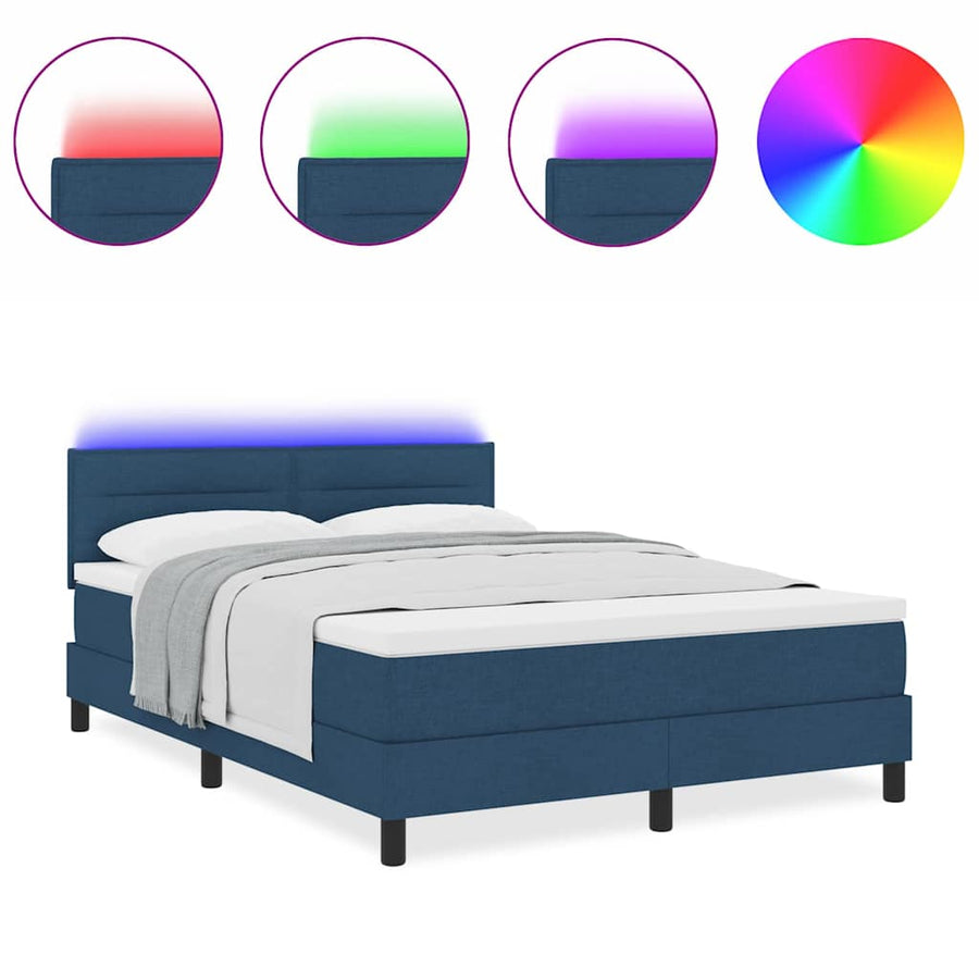 Boxspring bed met matras met hoofdeinde Blauw 140 x 190 cm Stof