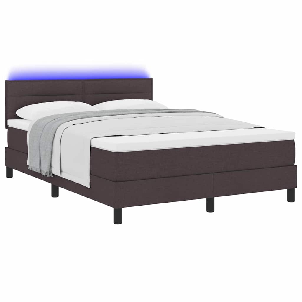 Boxspring bed met matras met LED Donkerbruin 140 x 200 cm Stof