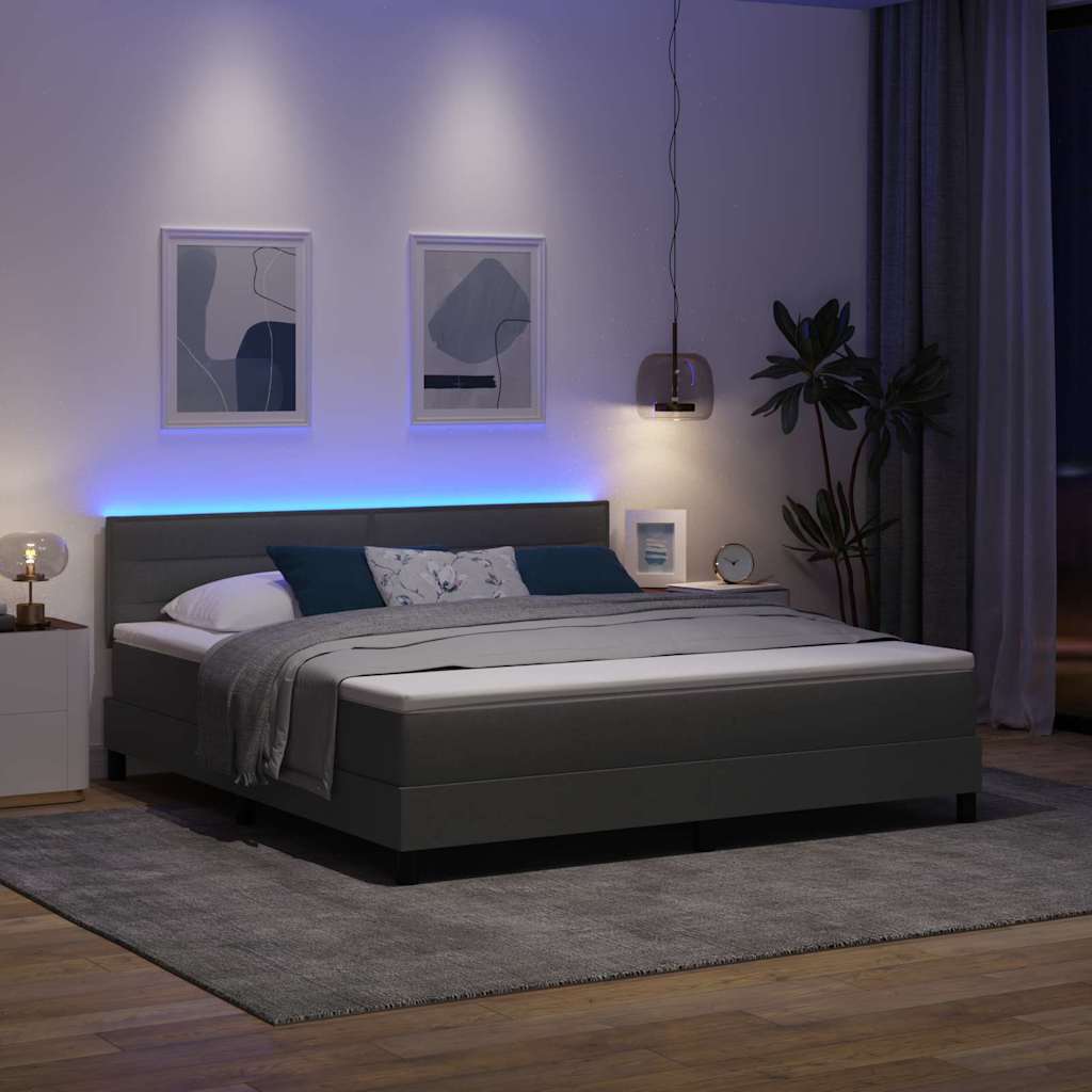 Boxspring bed met matras met LED Donkergrijs 180 x 200 cm Stof