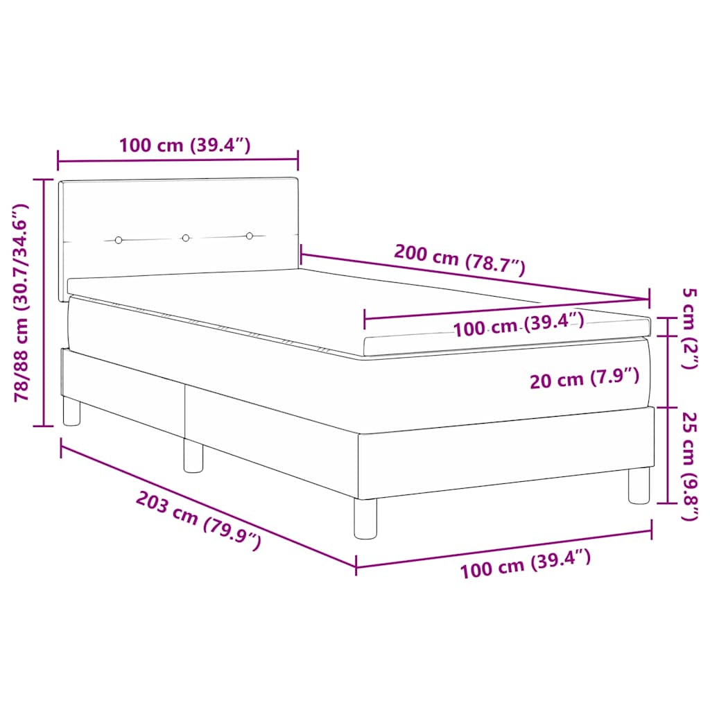 Boxspring bed met matras met LED Donkergrijs 100 x 200 cm Stof