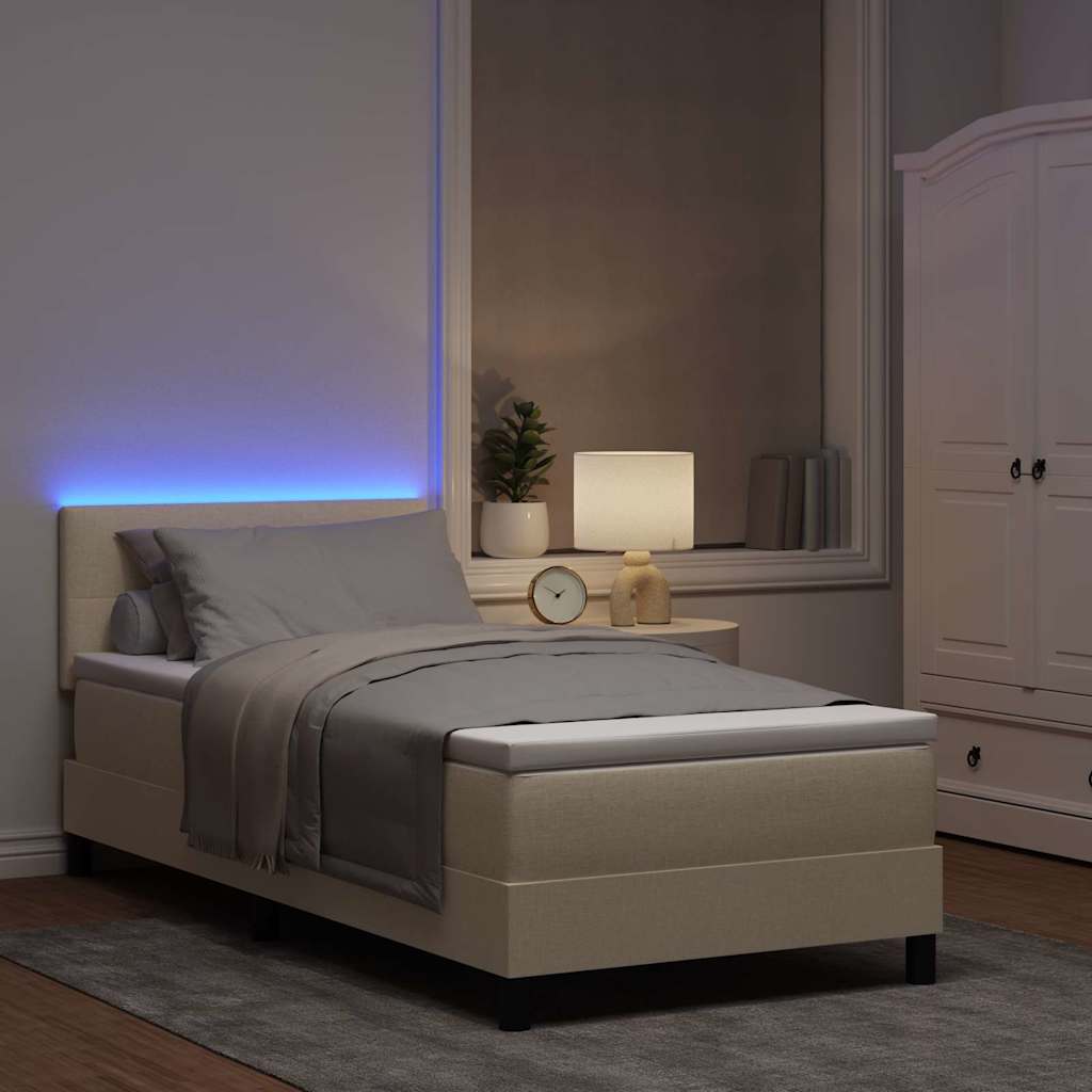 Boxspring bed met LED-stripverlichting Crème 100 x 200 cm Stof