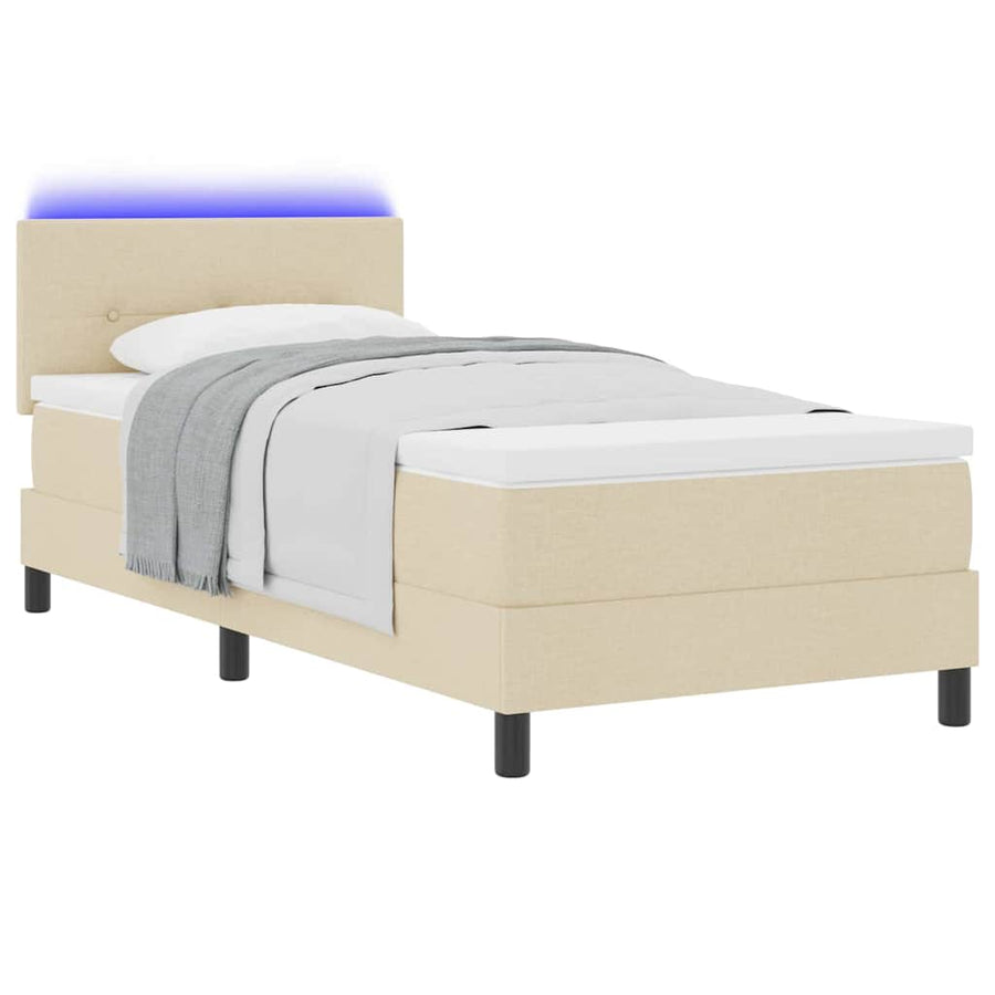 Boxspring bed met LED-stripverlichting Crème 100 x 200 cm Stof