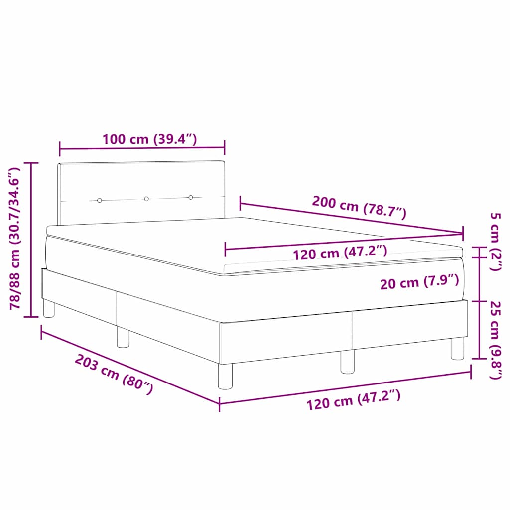 Boxspring bed met matras met LED Donkergrijs 120 x 200 cm Stof