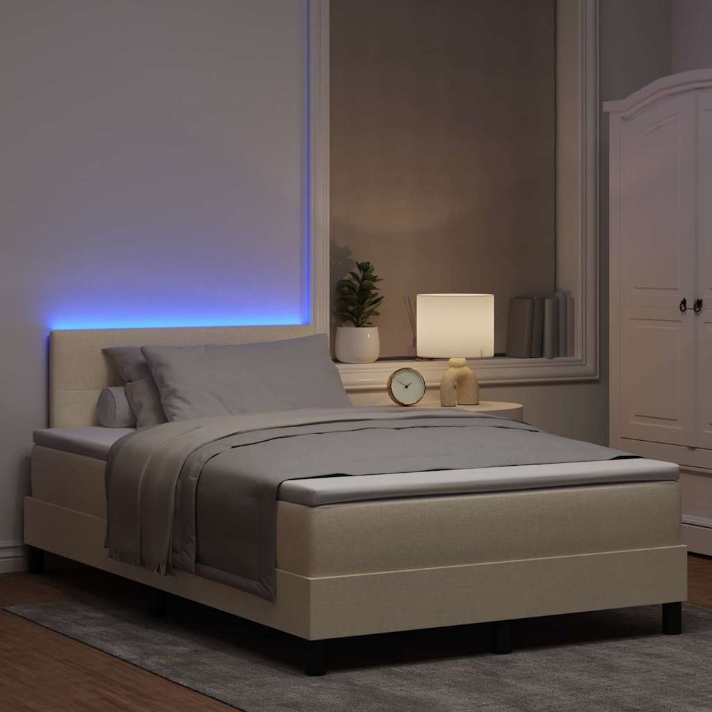 Boxspring bed met LED-stripverlichting Crème 120 x 200 cm Stof
