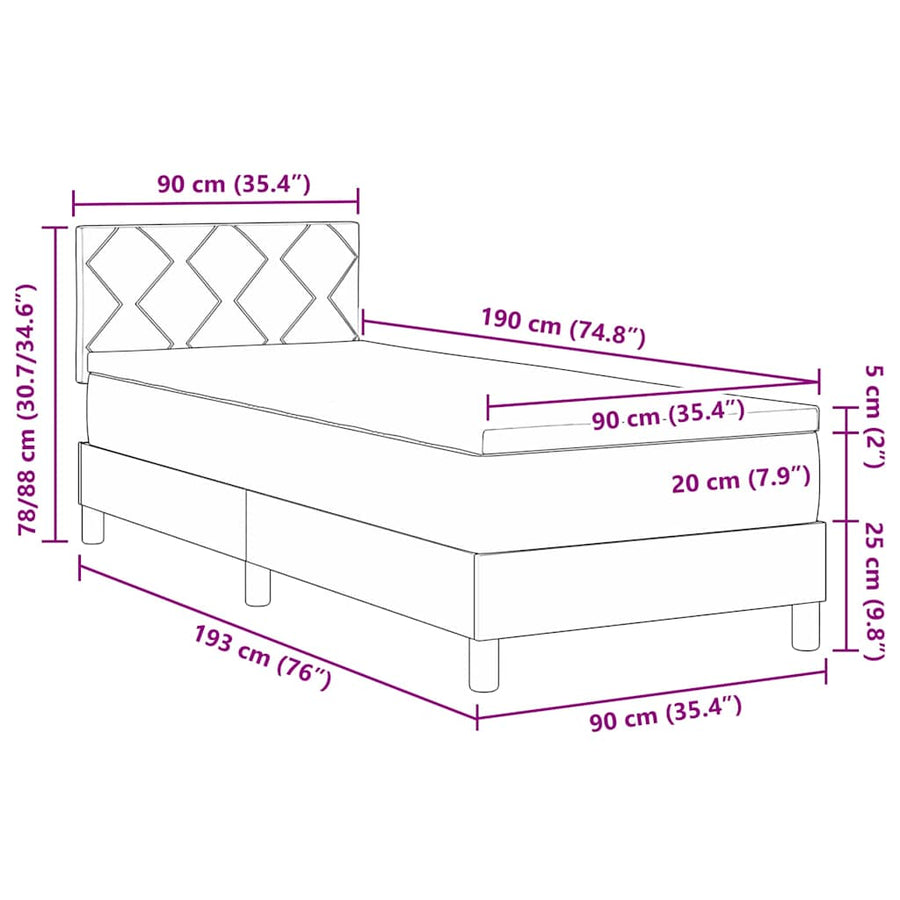 Boxspring Bed Met Matras Met Hoofdeinde Stof Taupe 90 x 190 cm Diamant blokken ontwerp