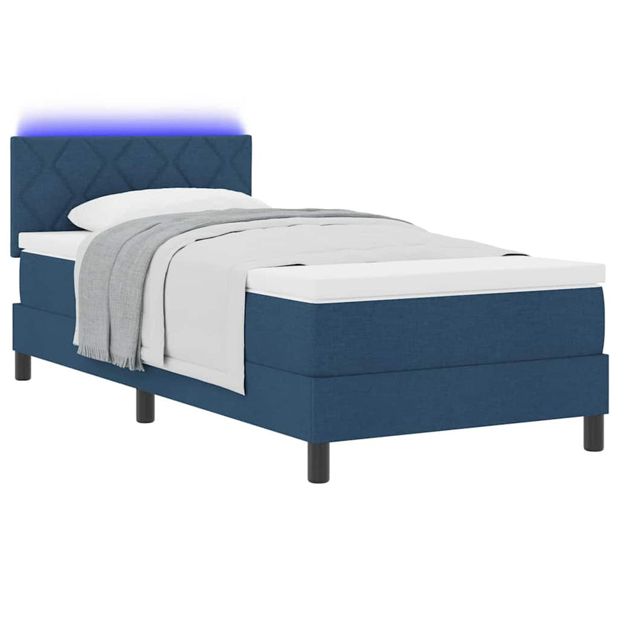 Boxspring bed met matras met LED Blauw 90 x 190 cm Stof