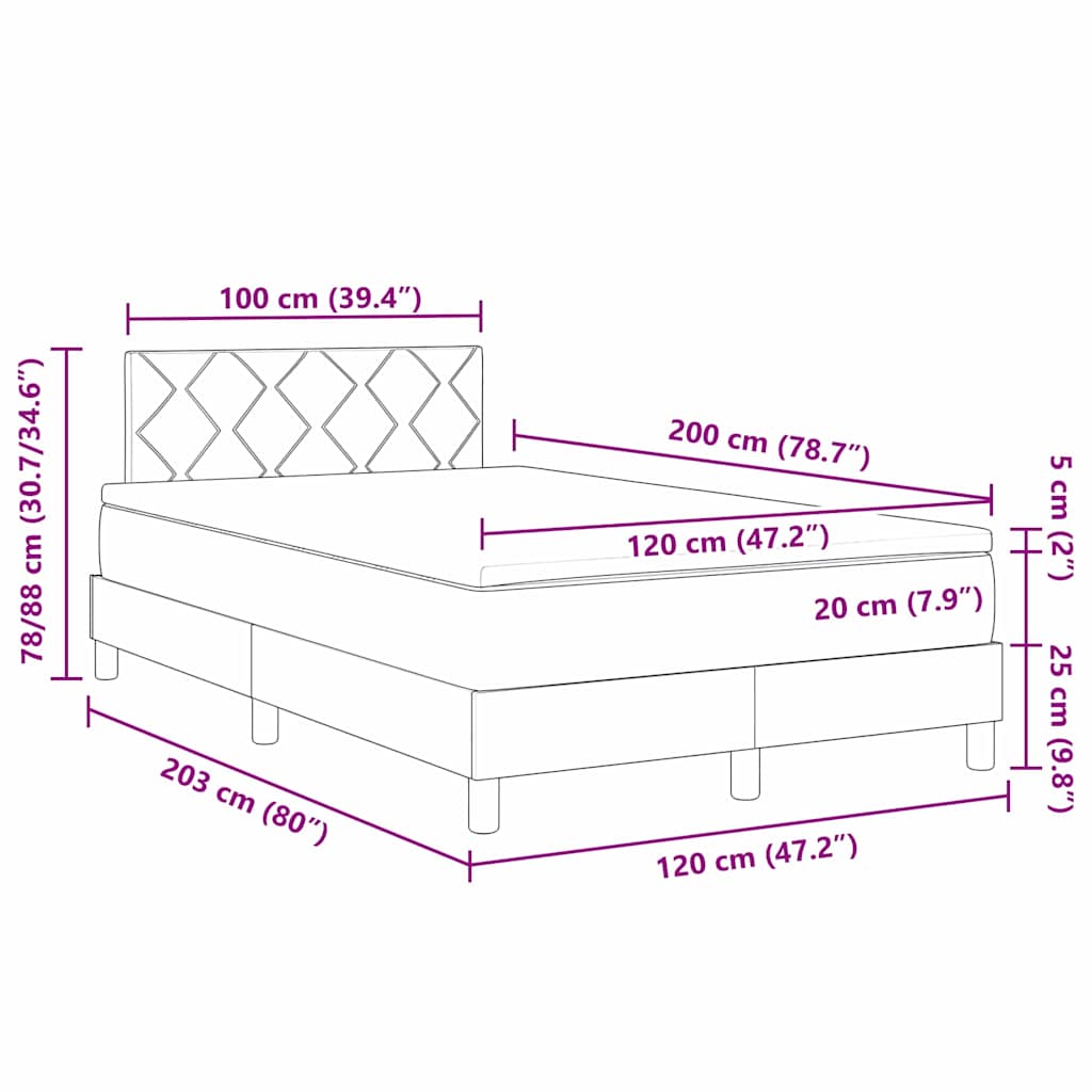 Boxspring bed met matras met LED Lichtgrijs 120 x 200 cm Stof