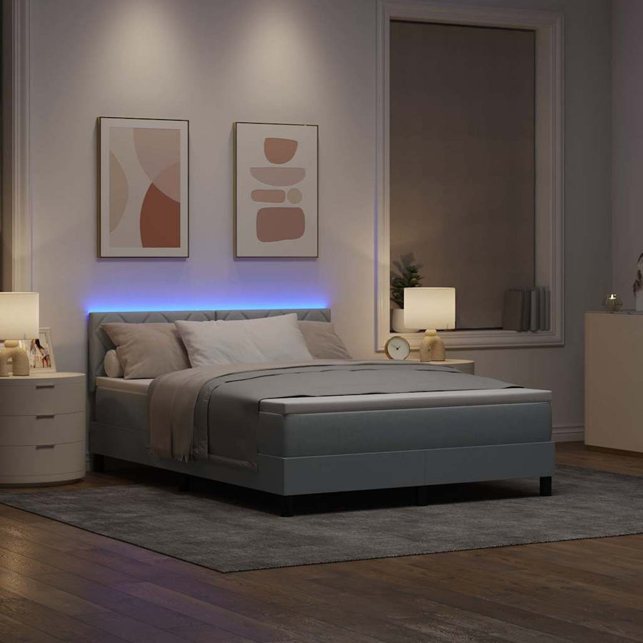 Boxspring bed met matras met LED Lichtgrijs 140 x 200 cm Stof