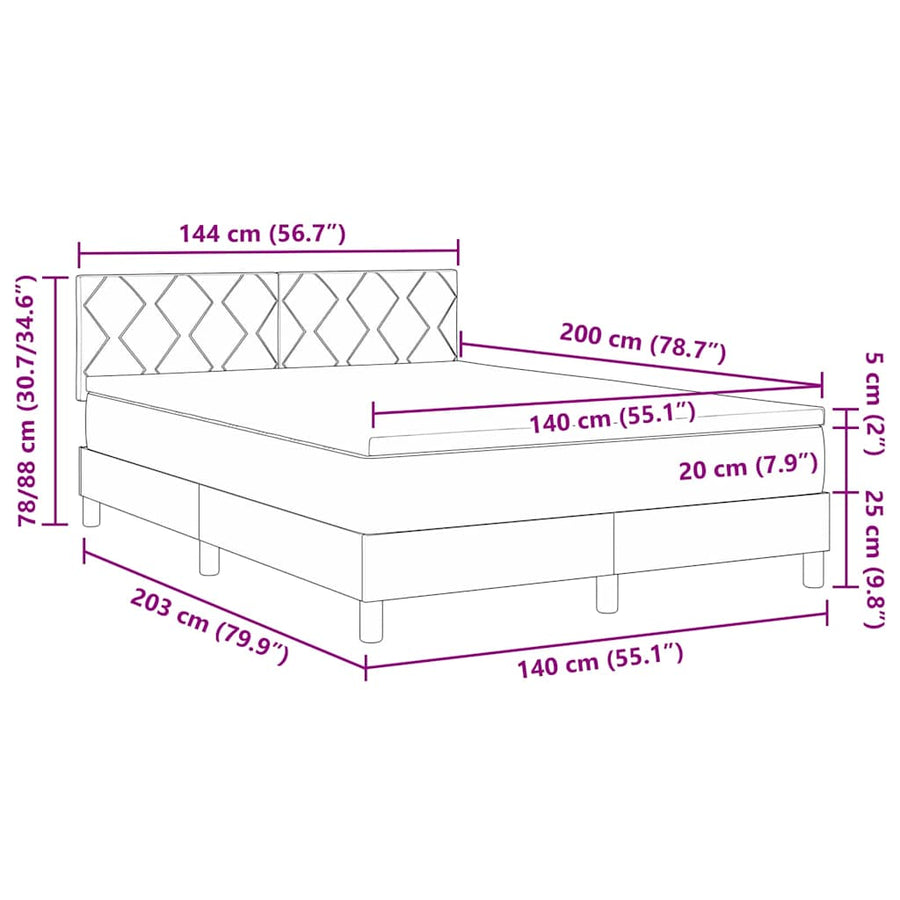 Boxspring bed met matras met LED Lichtgrijs 140 x 200 cm Stof