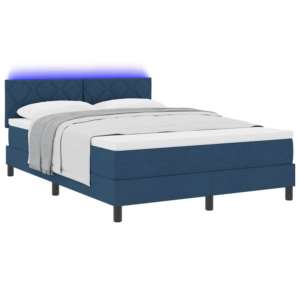 Boxspring bed met LED-stripverlichting Blauw 140 x 200 cm Stof