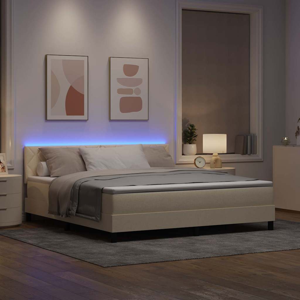 Boxspring bed met LED-stripverlichting Crème 180 x 200 cm Stof