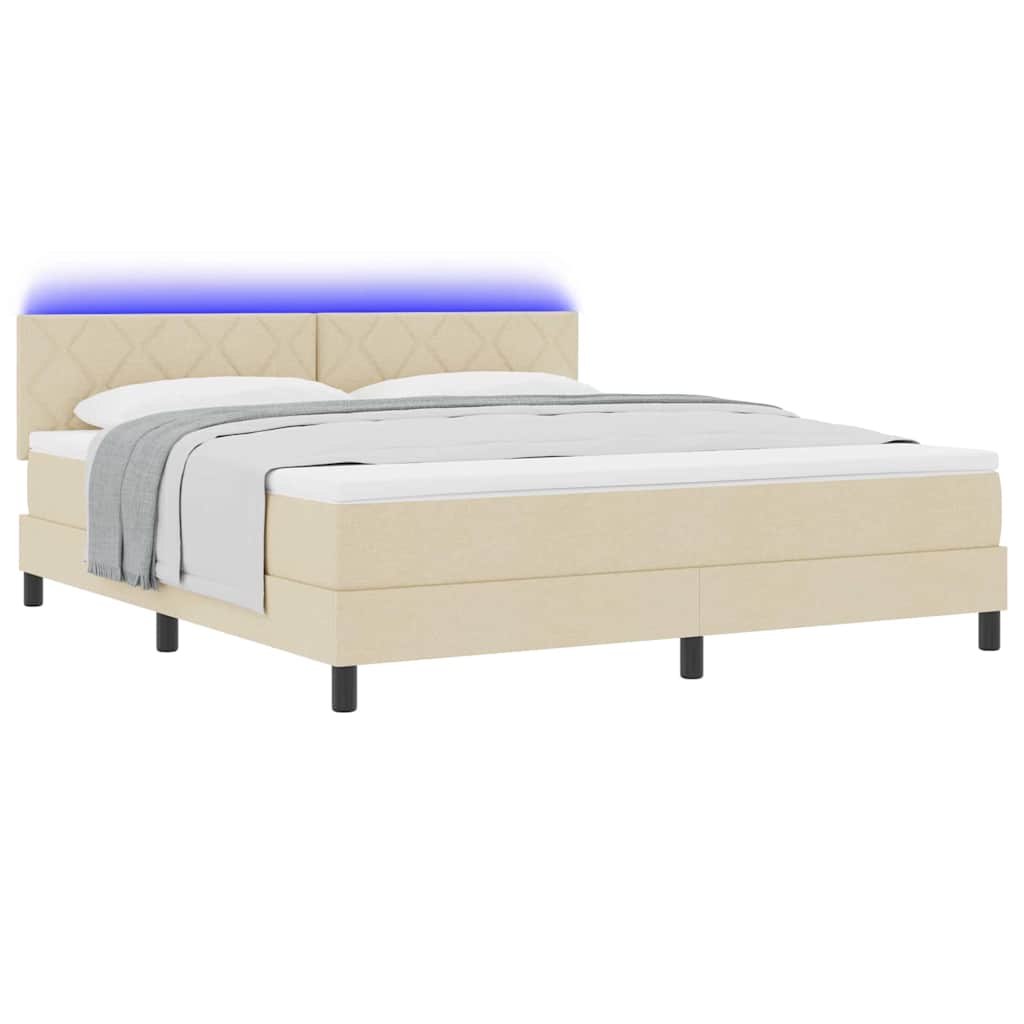Boxspring bed met LED-stripverlichting Crème 180 x 200 cm Stof