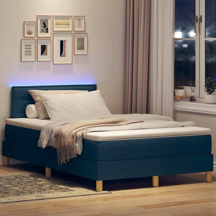LED Box Spring Bed met matras met LED Blauw 120 x 190 cm Stof