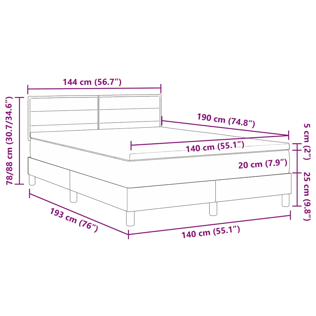LED Box Spring Bed met hoofdeinde Donkerbruin 140 x 190 cm Stof