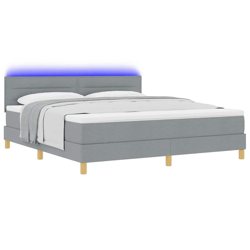 LED Box Spring Bed met kussen Lichtgrijs 180 x 200 cm Stof