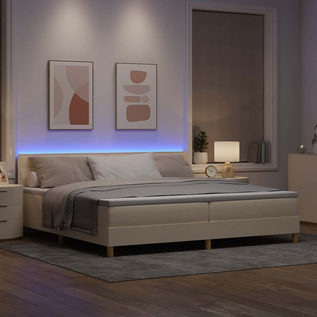 LED Box Spring Bed met hoofdeinde Crème 200 x 200 cm Stof