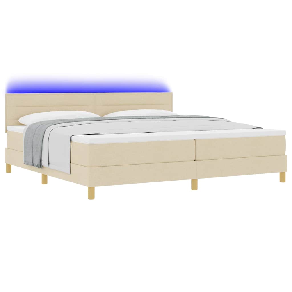 LED Box Spring Bed met hoofdeinde Crème 200 x 200 cm Stof
