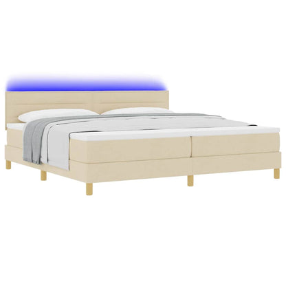 LED Box Spring Bed met hoofdeinde Crème 200 x 200 cm Stof