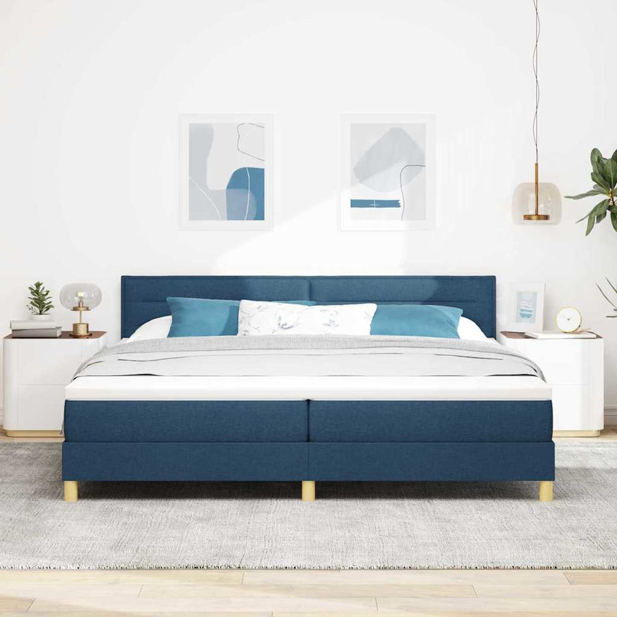 LED Box Spring Bed met hoofdeinde Blauw 200 x 200 cm Stof