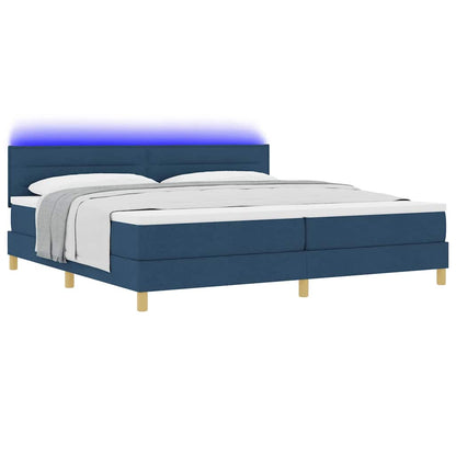 LED Box Spring Bed met hoofdeinde Blauw 200 x 200 cm Stof