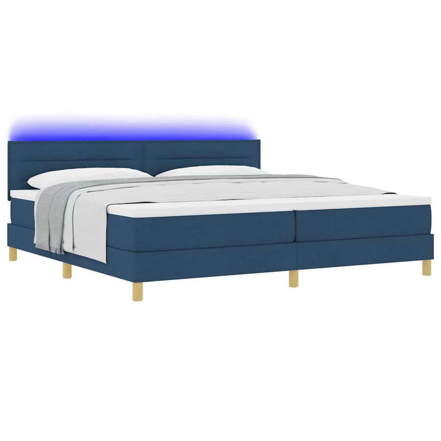 LED Box Spring Bed met hoofdeinde Blauw 200 x 200 cm Stof