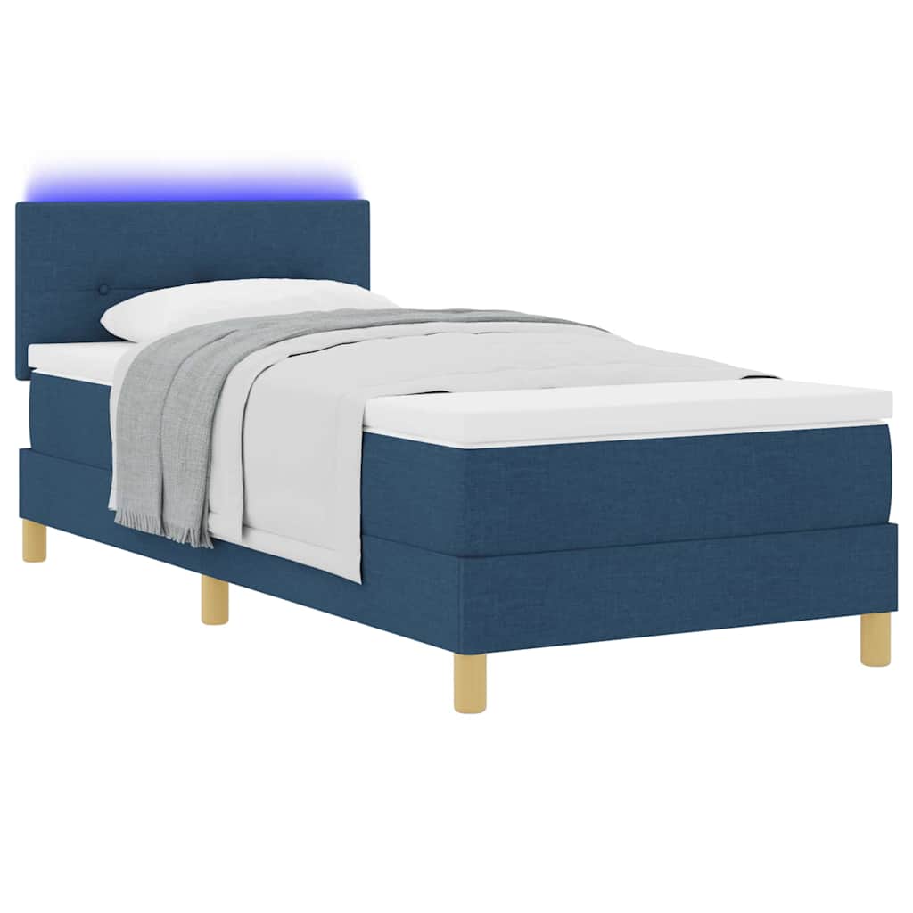 LED Box Spring Bed met kussen Blauw 80 x 200 cm Stof