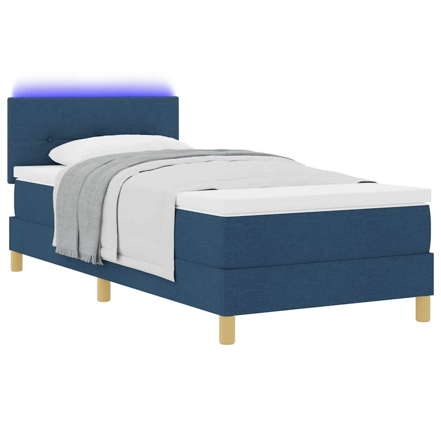 LED Box Spring Bed met kussen Blauw 80 x 200 cm Stof