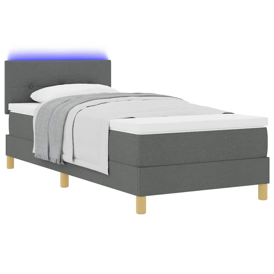 LED Box Spring Bed met kussen Donkergrijs 100 x 200 cm Stof