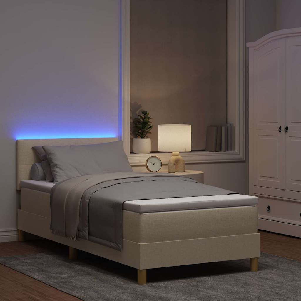LED Box Spring Bed met hoofdeinde Crème 100 x 200 cm Stof