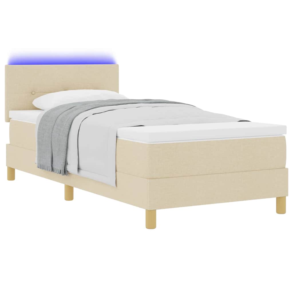 LED Box Spring Bed met hoofdeinde Crème 100 x 200 cm Stof