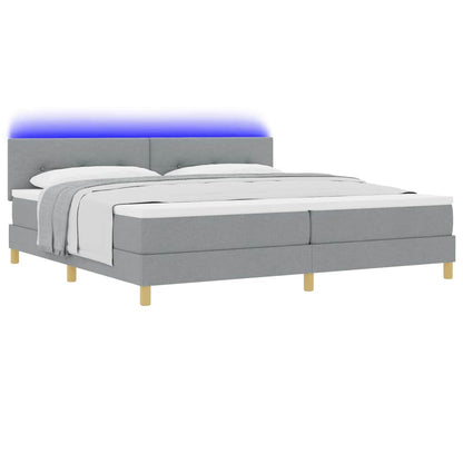 LED Box Spring Bed met hoofdeinde Lichtgrijs 200 x 200 cm Stof