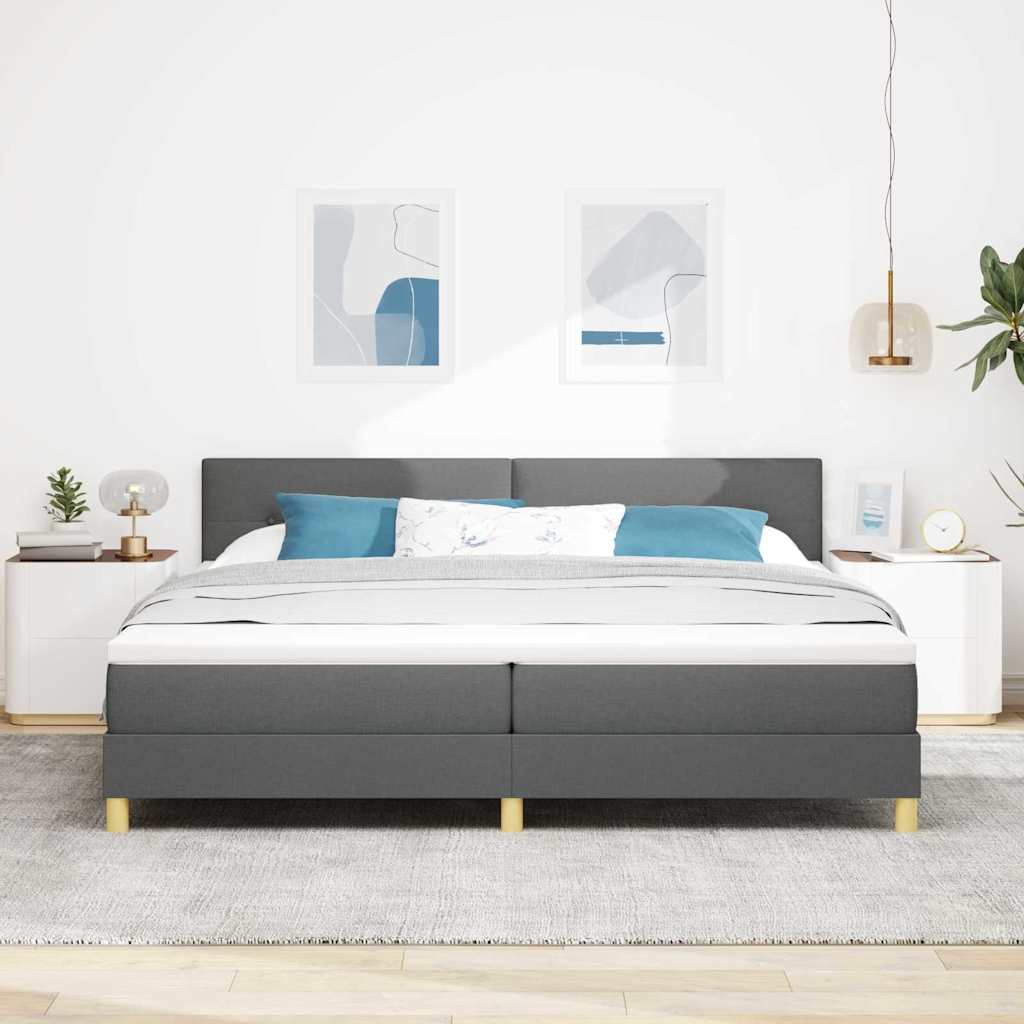 LED Box Spring Bed met hoofdeinde Donkergrijs 200 x 200 cm Stof
