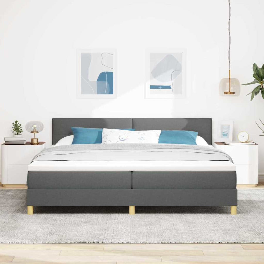 LED Box Spring Bed met hoofdeinde Donkergrijs 200 x 200 cm Stof