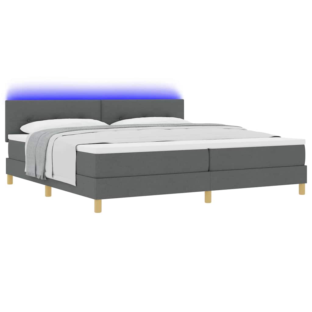 LED Box Spring Bed met hoofdeinde Donkergrijs 200 x 200 cm Stof