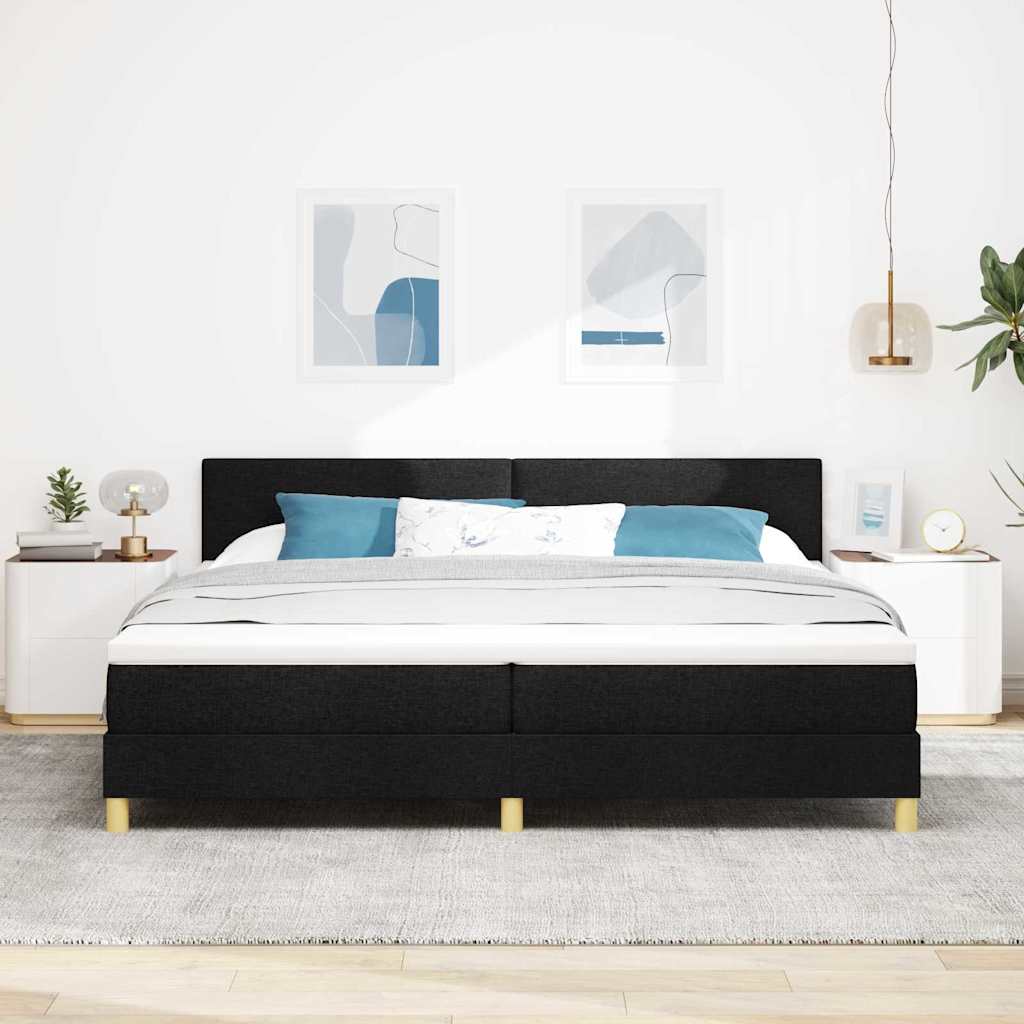 LED Box Spring Bed met hoofdeinde Zwart 200 x 200 cm Stof
