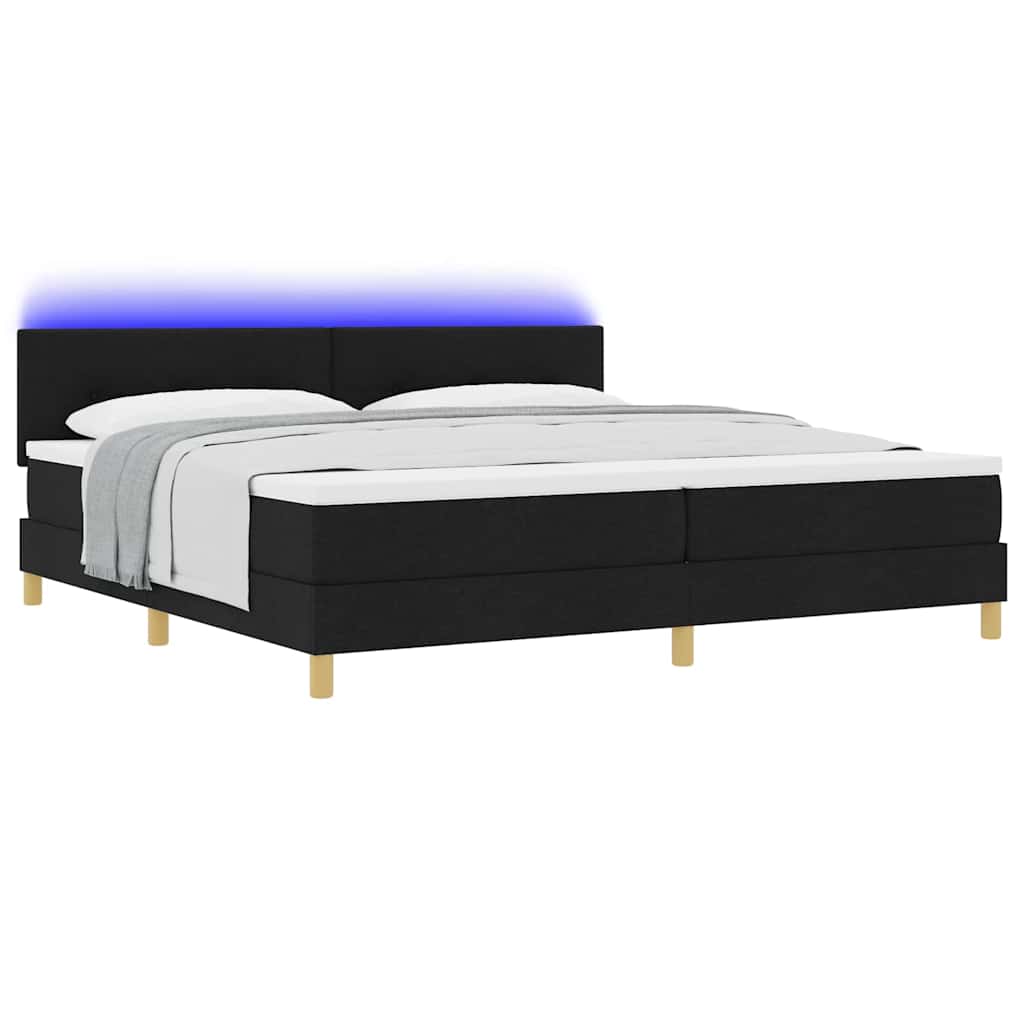 LED Box Spring Bed met hoofdeinde Zwart 200 x 200 cm Stof