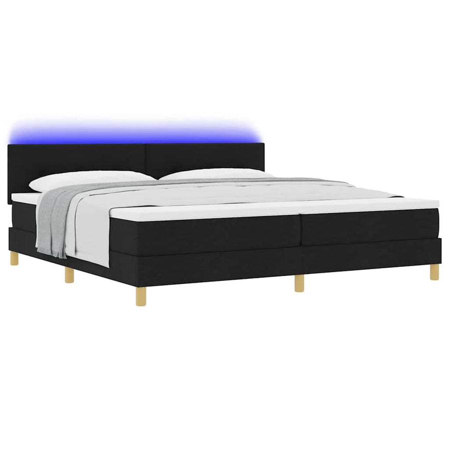 LED Box Spring Bed met hoofdeinde Zwart 200 x 200 cm Stof