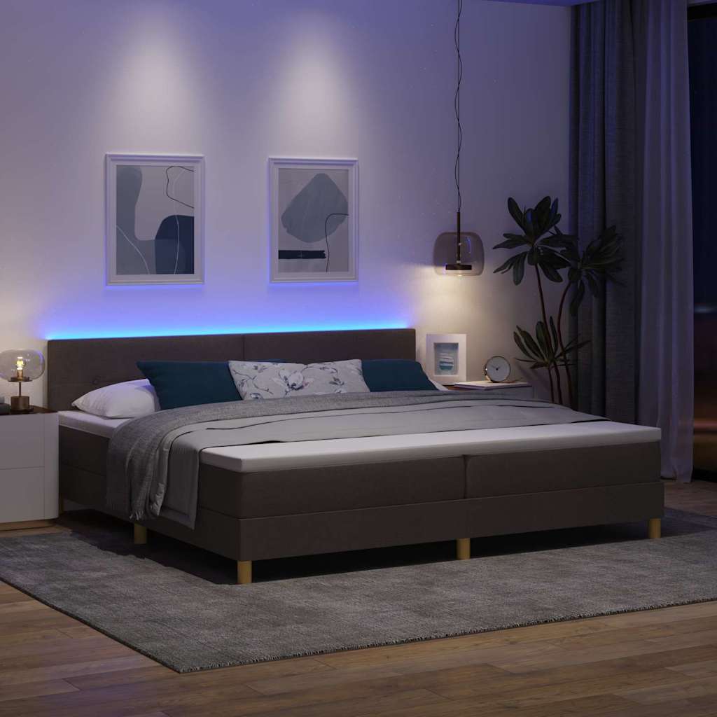 LED Box Spring Bed met hoofdeinde Donkerbruin 200 x 200 cm Stof