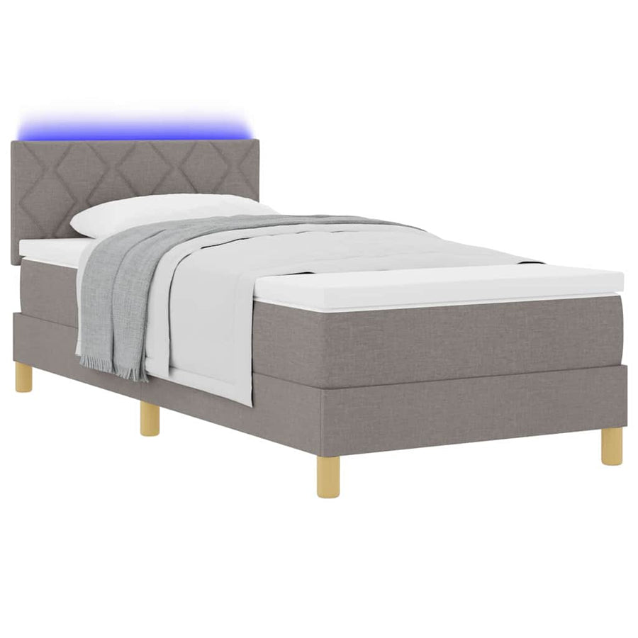 LED Box Spring Bed met matras met LED Taupe 90 x 190 cm Stof