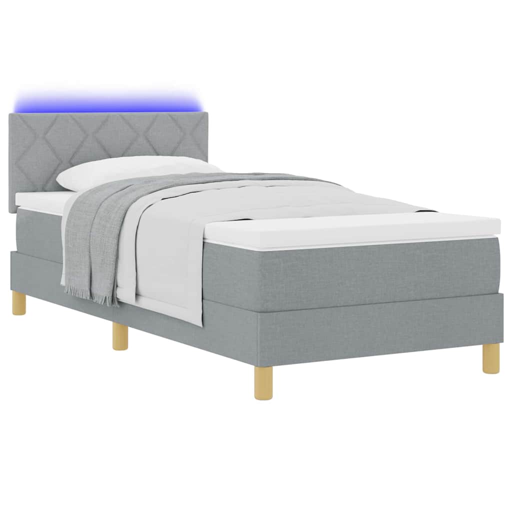 LED Box Spring Bed met hoofdeinde Lichtgrijs 100 x 200 cm Stof