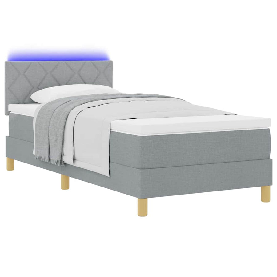 LED Box Spring Bed met hoofdeinde Lichtgrijs 100 x 200 cm Stof