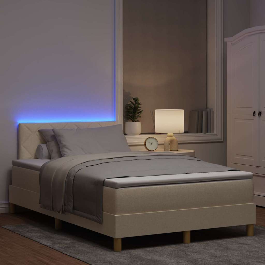 LED Box Spring Bed met kussen Crème 120 x 190 cm Stof