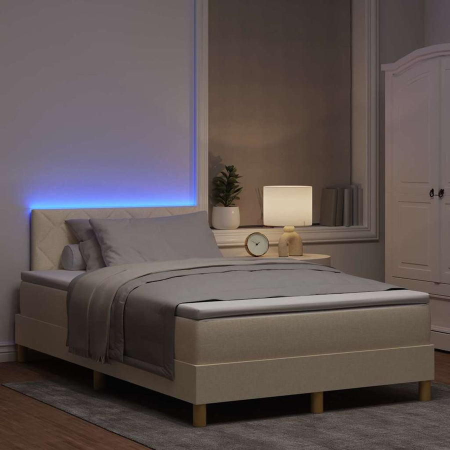 LED Box Spring Bed met kussen Crème 120 x 190 cm Stof